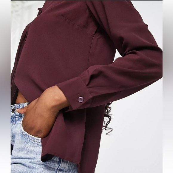 NWT New Look button through shirt- Burgundy Sold at ASOS - Picture 3 of 8
